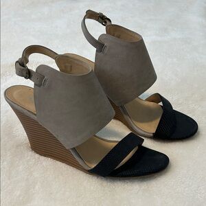 CL by Laundry Gray and Black Wedge Sandals